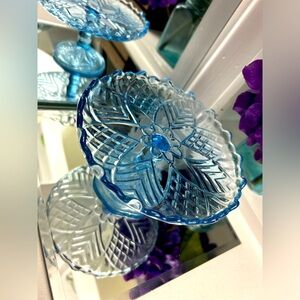 Blue Indiana glass pressed glass cake plate 6”